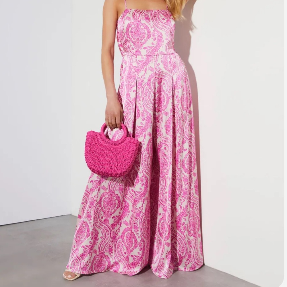 (NWOT) Aakaa Fuchsia Paisley Jumpsuit